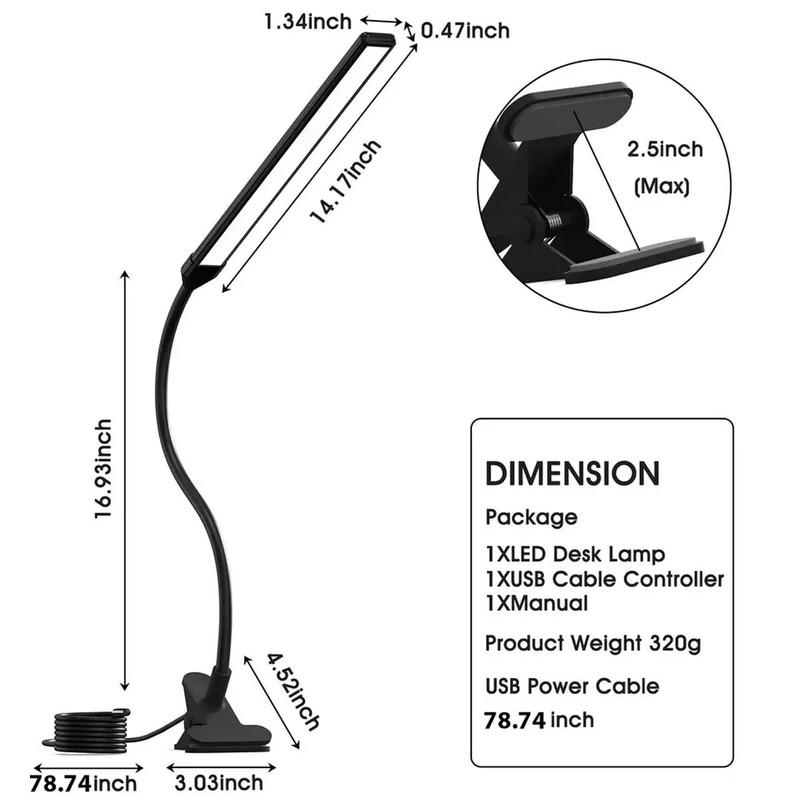 LED Desk lamp with Clamp, Eye-Caring Clip on Lights for Home Office, 3 Modes gallery