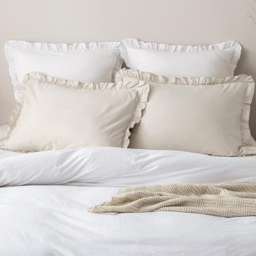 100% Washed Cotton Ruffle Pillowcases King 36" x 20" (Pack of 2) Linen/Oatmeal gallery