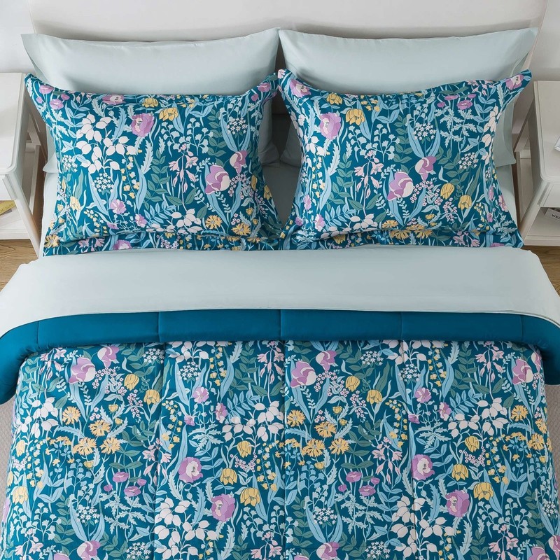 All in One Reversible Comforter and Sheet Set, 7-Piece, Full, Blue Floral gallery