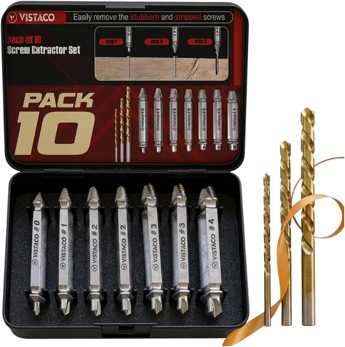 10 Pcs Screw Extractor Set Easy Out Set for Stripped Screws, Broken Bolts and Sc gallery