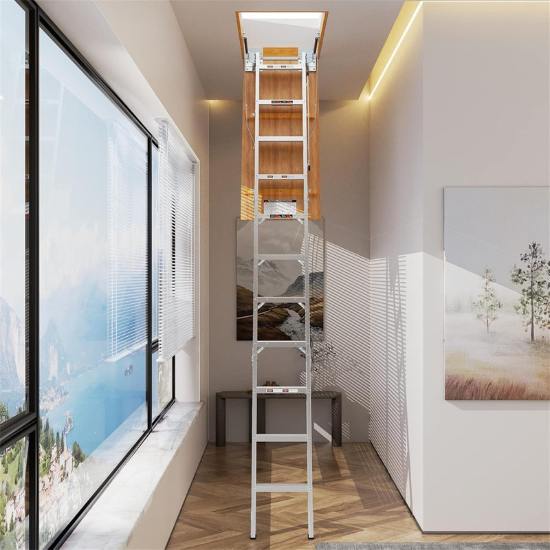 Aluminum Attic Ladder Pull Down Loft Stairs 375LB Capacity 22.5" x 54" gallery