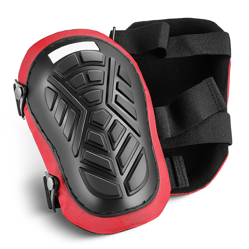 Pair Knee Pads Adjustable Strap Top Hard Cover EVA Foam Shell TPR Protection Red gallery