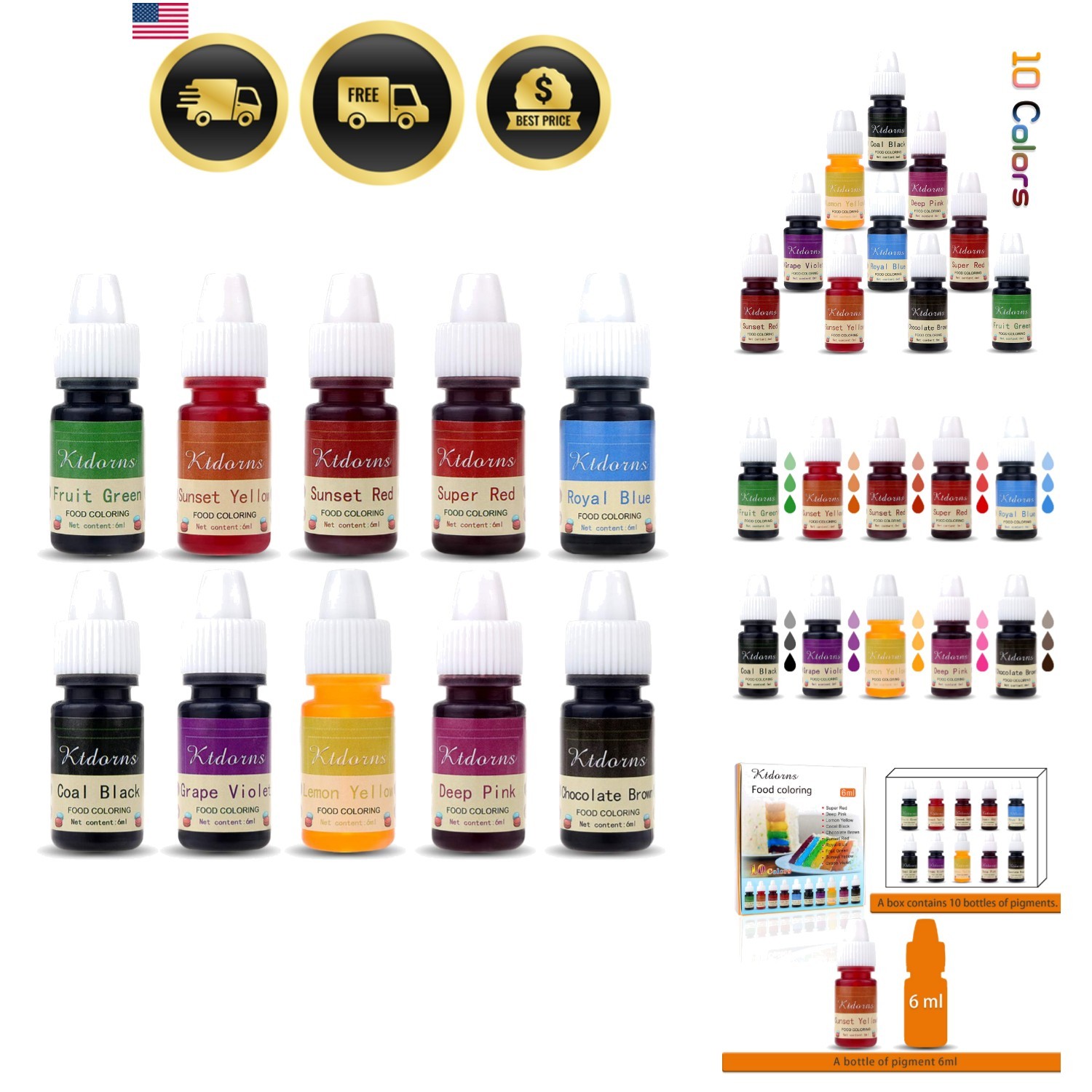 Food Coloring Liquid Kit 10 Colors for Baking Decorating Cake Fondant Slime gallery