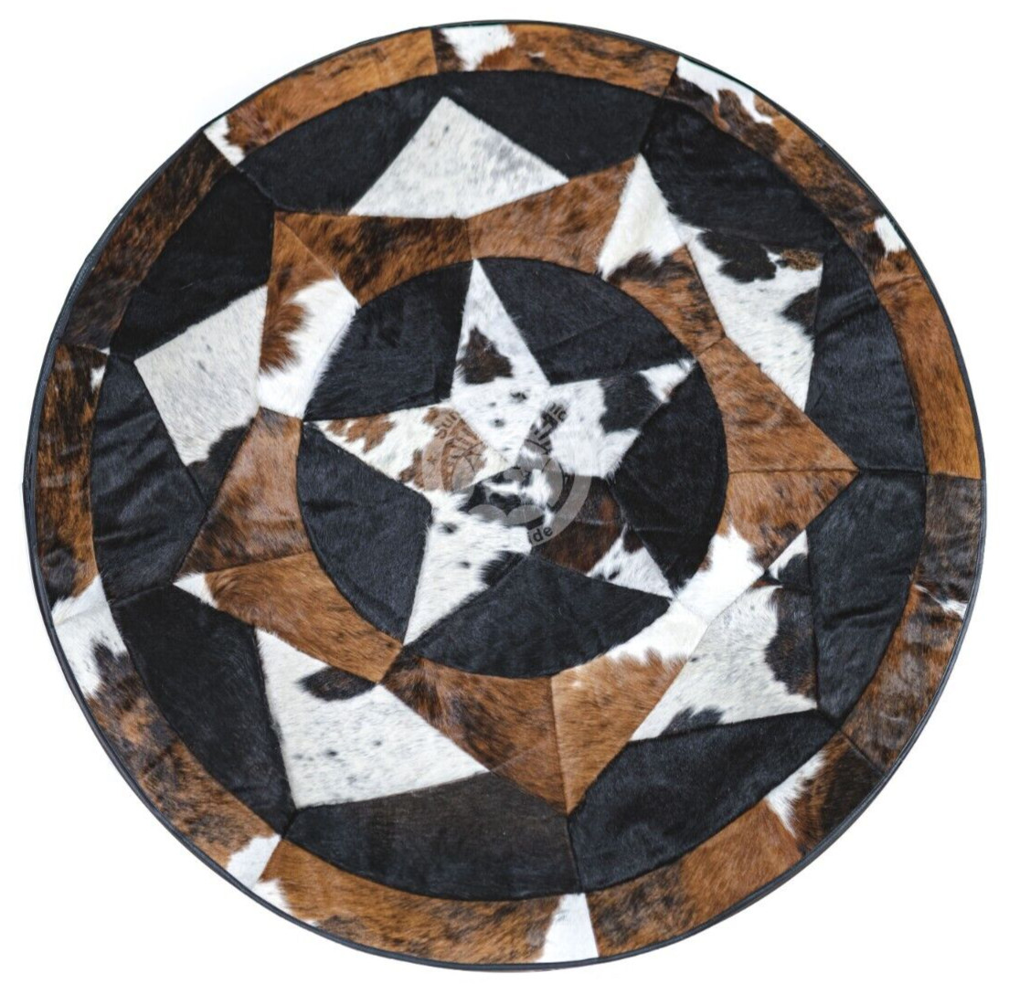 Real Cowhide Round Rug Tricolor Multi Star 60" gallery