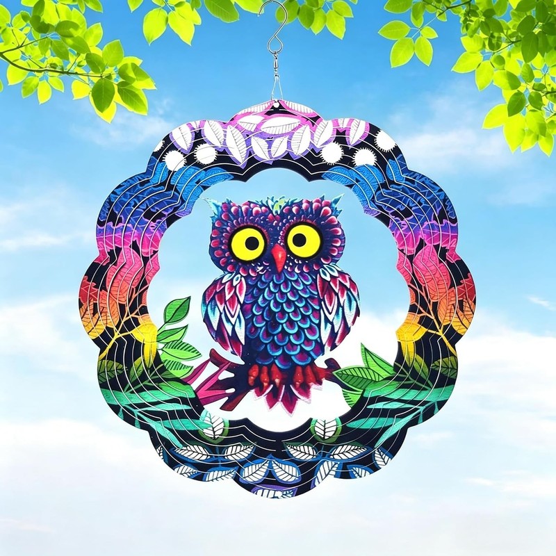 Vibrant 3D Owl Wind Spinner - Durable Outdoor Garden Sculpture for All Season gallery