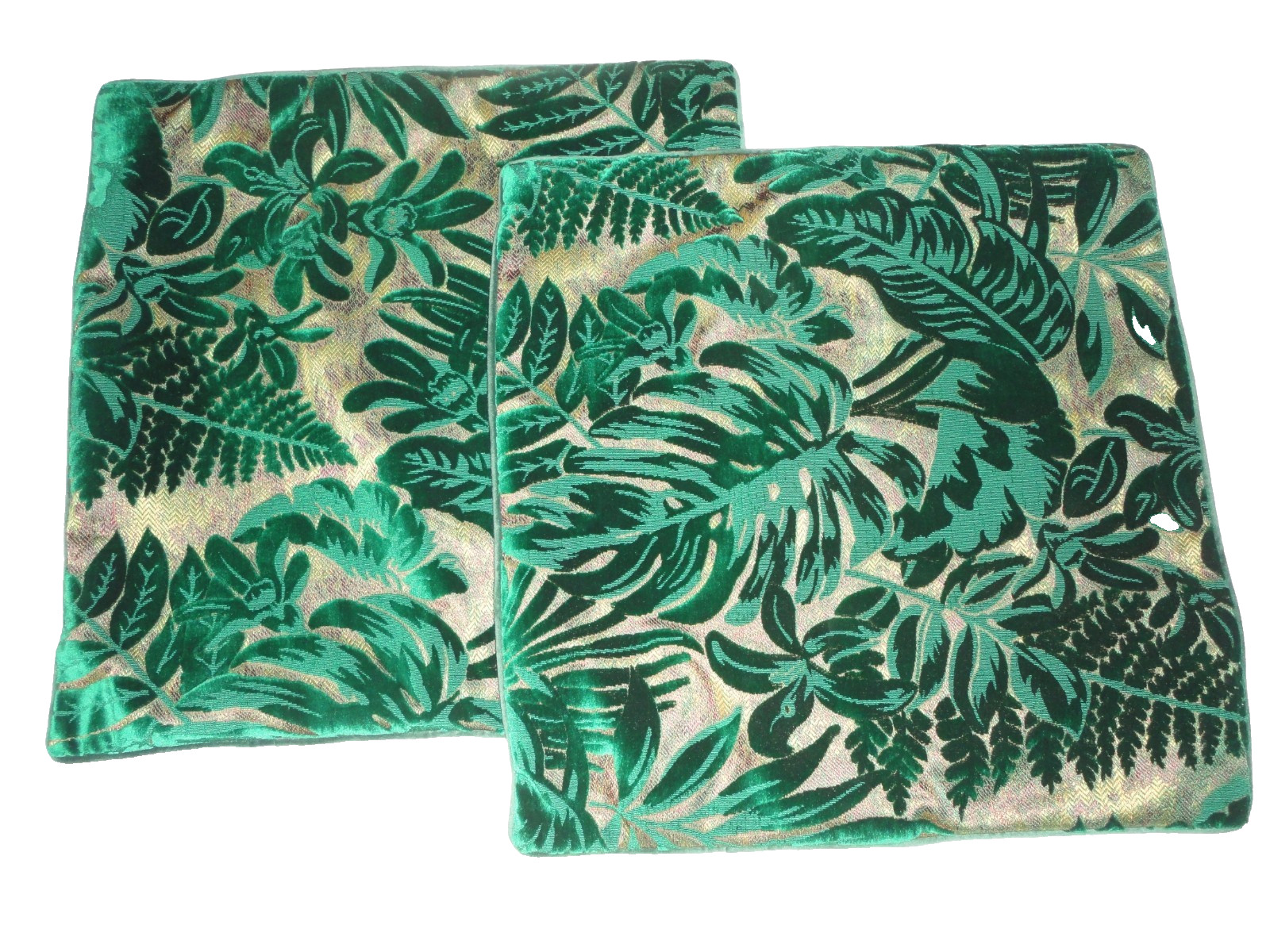 ALERFA EMERALD Green LEAVES BURNOUT VELVET (2) THROW PILLOW COVERS 18X18 gallery