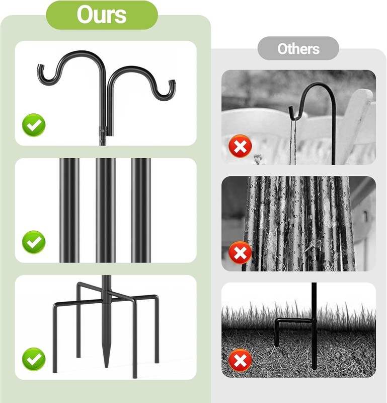 92" Double Shepherds Hooks Heavy Duty Bird Feeder Pole for Outside Hanging Plant gallery