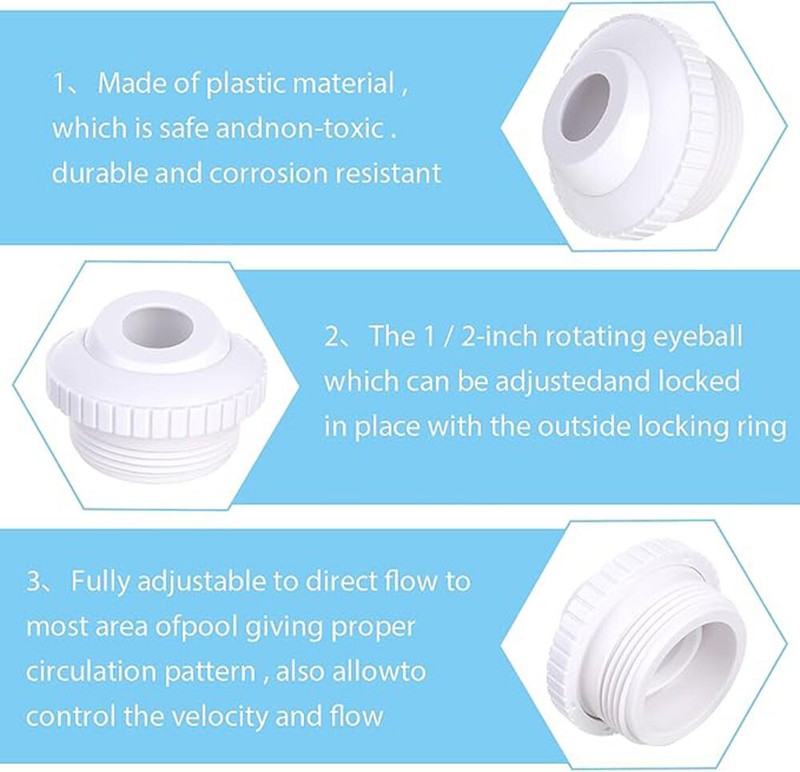 Pool Spa 1/2" Opening Return Jet Fitting with 1-1/2" MIP Thread for Hayward gallery