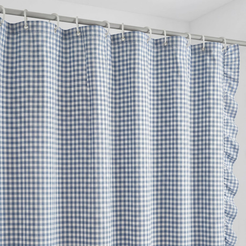 HunnmingRe Ruffled Gingham Shower Curtain 72 x 72 Inch Dust Blue Cotton Vintage gallery