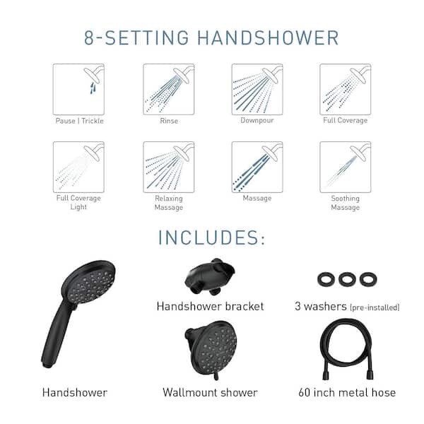 Attune 218C0BL 8-Spray Patterns 4 in. Wall Mount Dual Shower Head in Matte Black gallery
