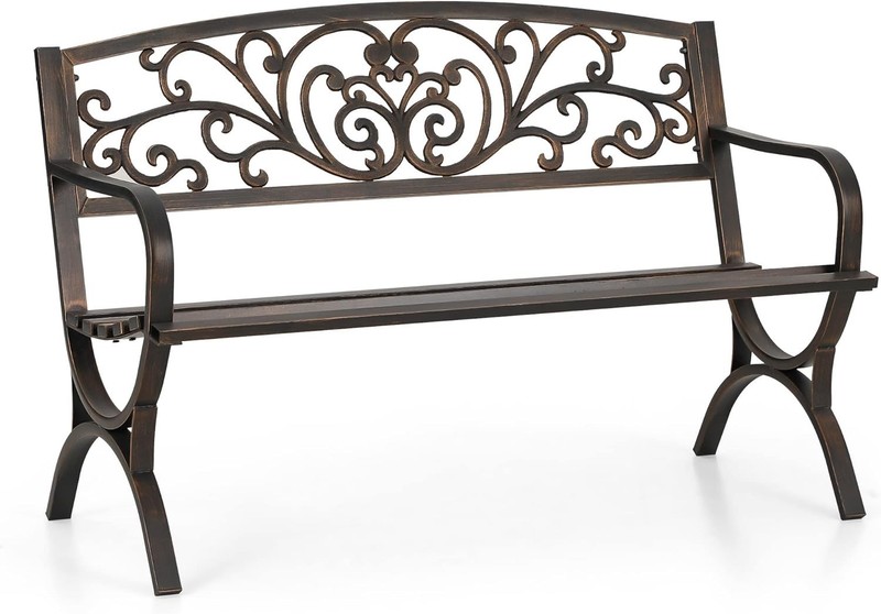 Sturdy Bronze Outdoor Bench for 3 - Elegant Floral Vine Design, Easy Assembly gallery