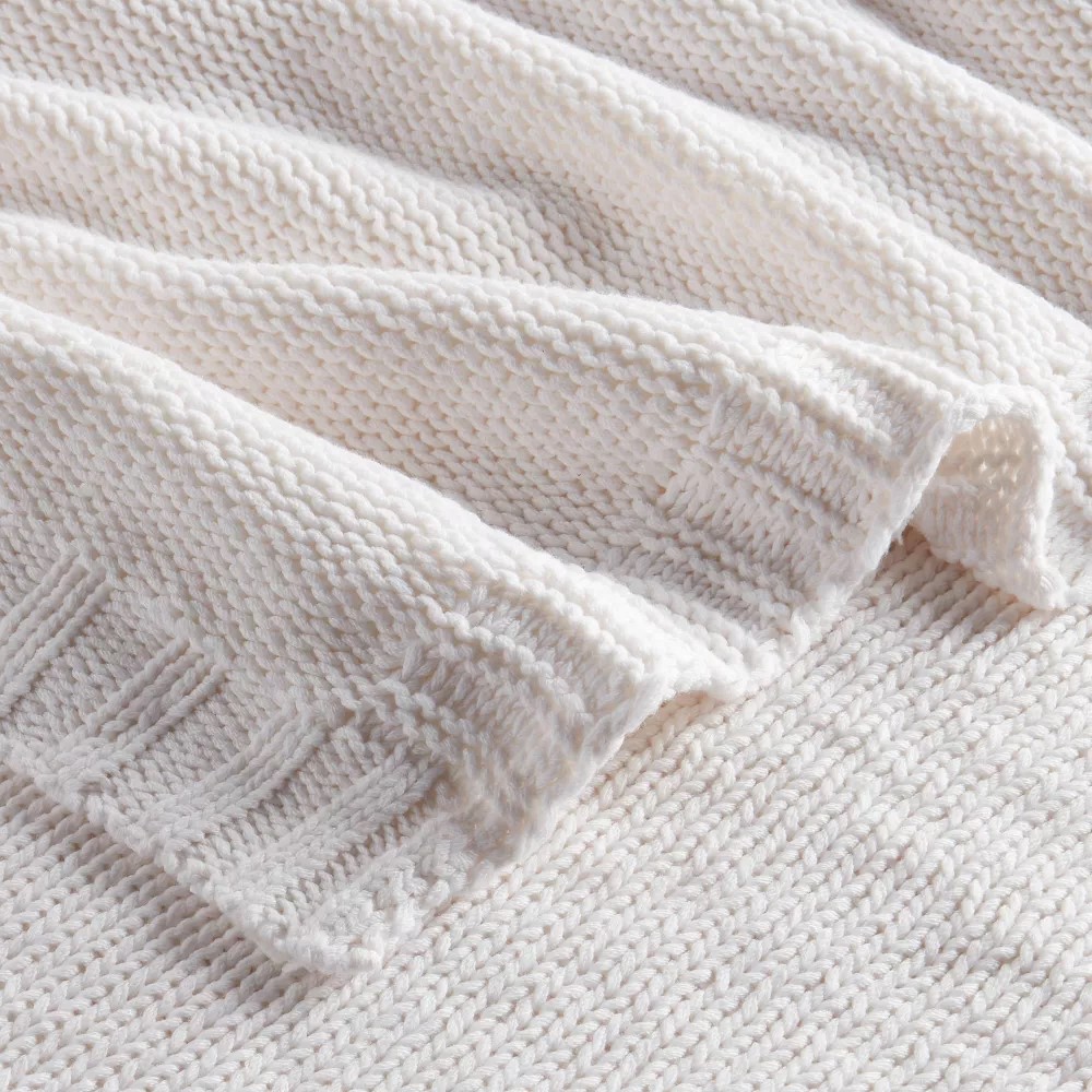 Threshold Sweater Knit Throw Bed Blanket 92x90 Year-Round, White, Full/Queen gallery