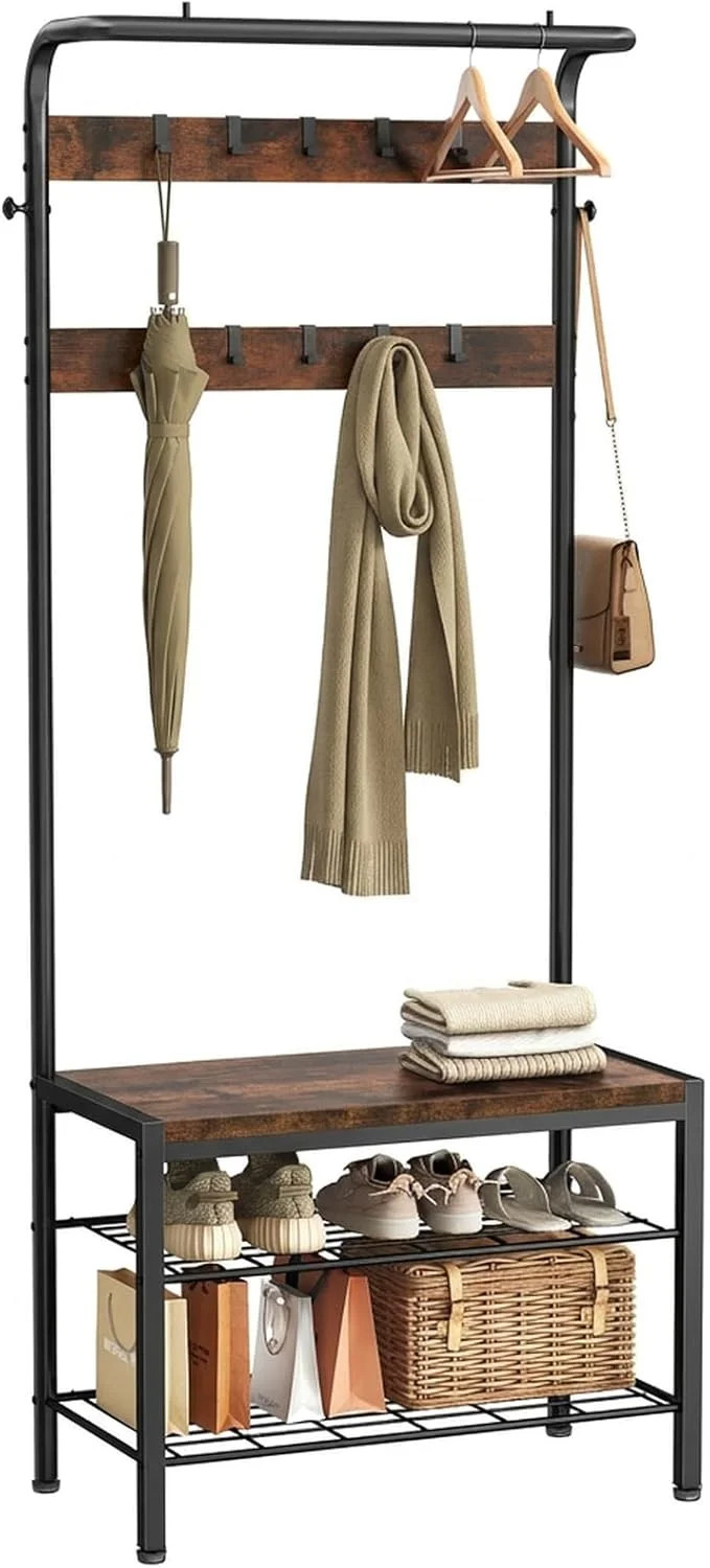 OLIXIS Hall Tree, Entryway Bench with Shoe Storage and Hooks, Shoe Bench and Coa gallery