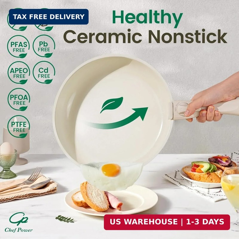 Chef Power Ceramic Cookware Set Non Toxic with Detachable Handles, Healthy Nonst gallery