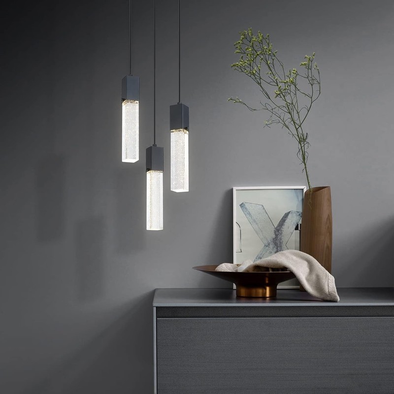 Crystal Pendant Ceiling Light Fixture – Black Modern Hanging Lamp – New gallery