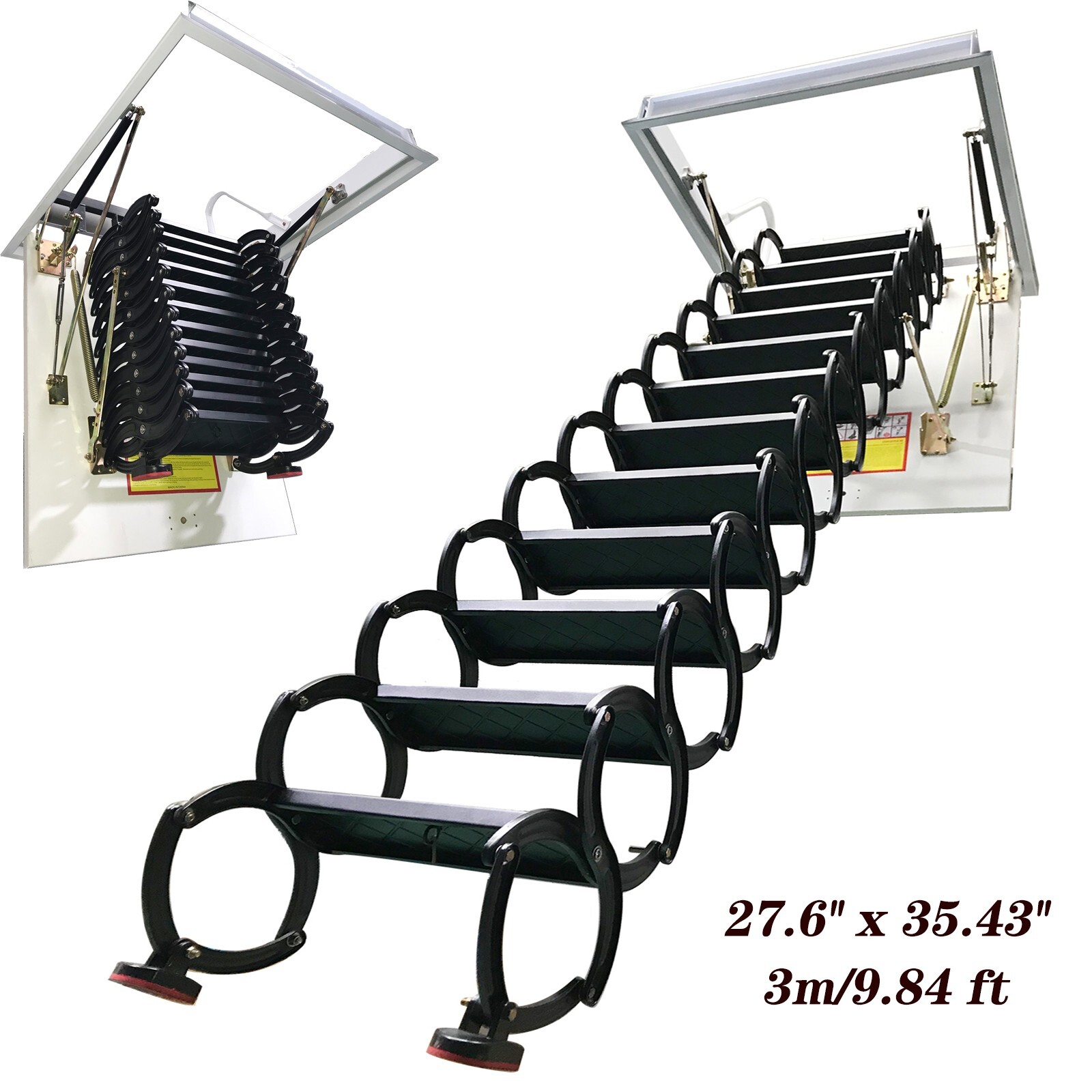 Attic Pull Down Ceiling Ladder Stairs Black Retractable Ladder Max Height 9.8ft gallery