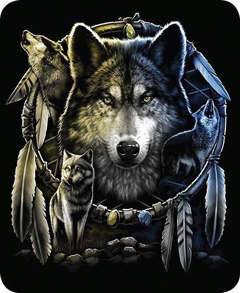60x80" Mandala Wolf Dream Catcher Wolves Mink Faux Fur Twin Size Throw Blanket gallery