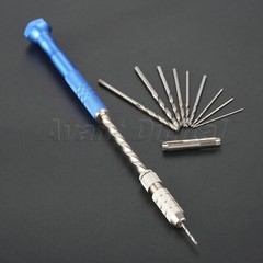 Semi Automatic Spiral Hand Push Drill Pin Vise Chuck & 10x Micro Drill Bits 1x