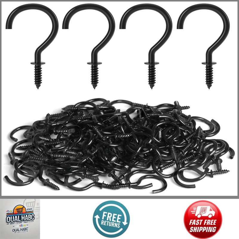 1 Inch Black Screw Hooks Cup Hooks Metal Screw In Hooks 100 Pcs gallery