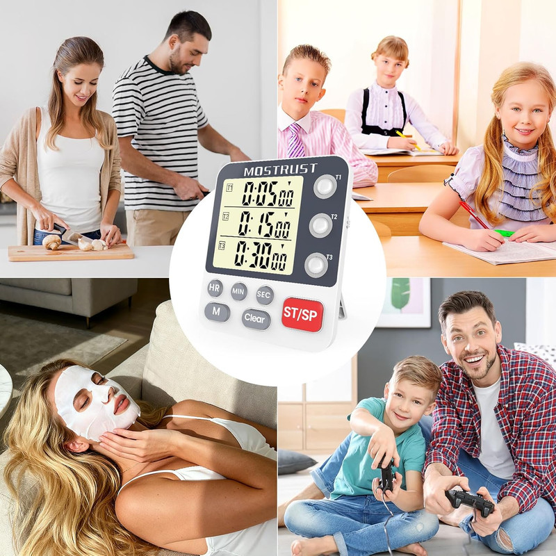 Digital Dual Kitchen Timer, 3 Channels Countdown Triple Timer for Cooking, Magne gallery