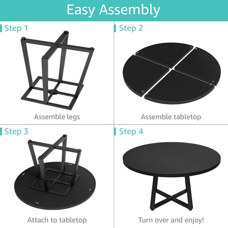 Black round Dining Table for 6 - Modern Circle 51 Inch Large Room Kitchen Dinnin gallery