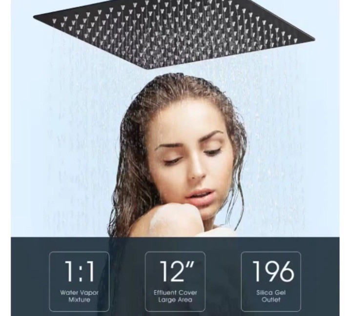 BWE 1-Spray Patterns 10”Wall/Ceiling Mount Square Rain Shower Head, Matte Black gallery