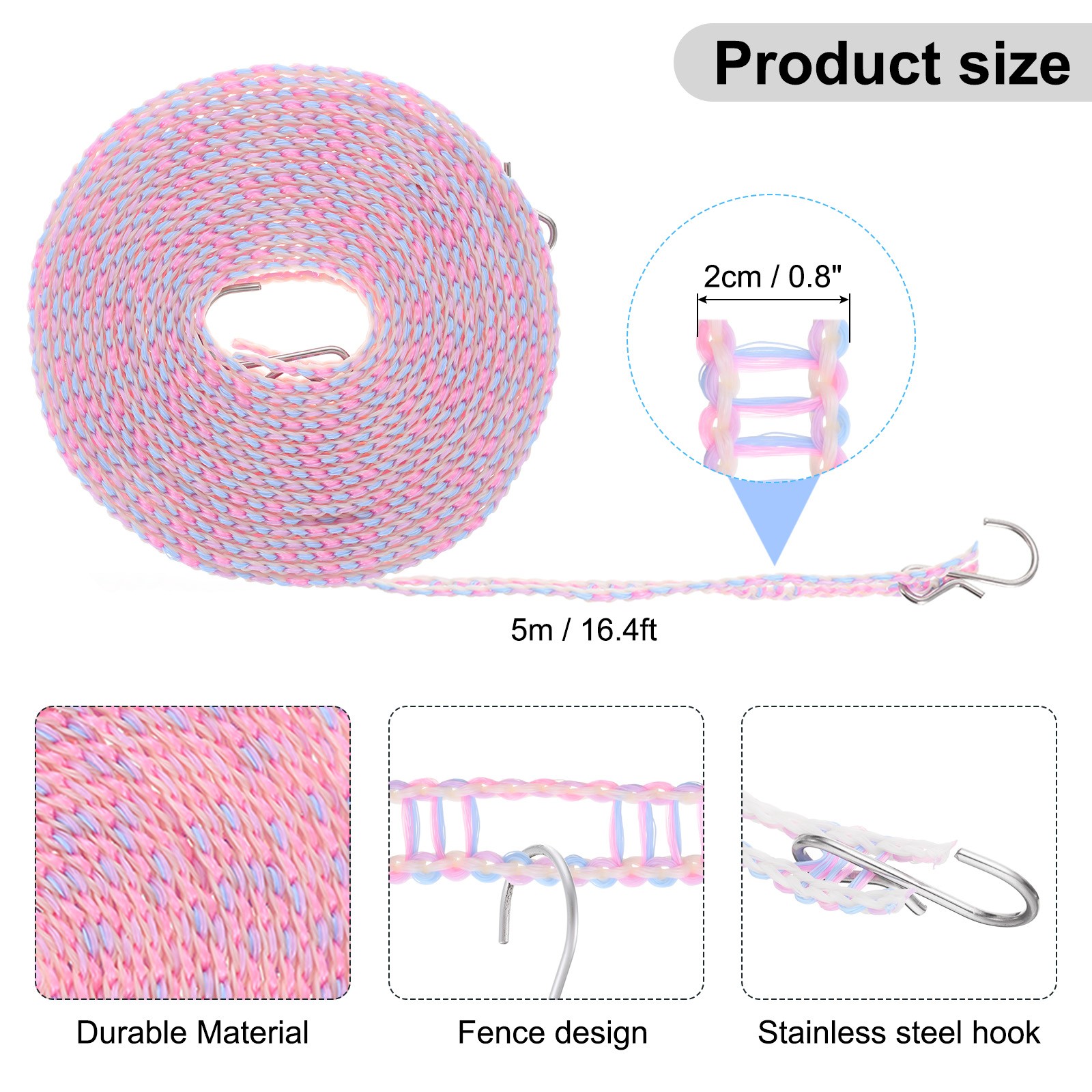 Windproof Clothesline, 5M 16.4ft Plastic Non-Slip Clothes Drying Rope, Purple gallery
