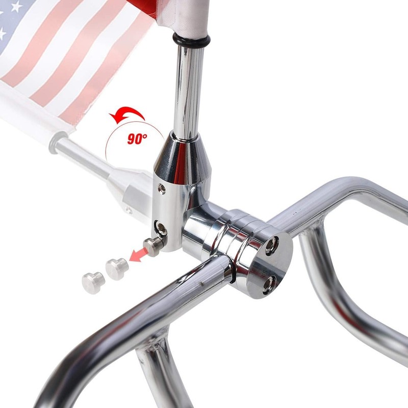 2 Pack Motorcycle Flag Pole Fold Down 90° with American Flag and Pow-mia Fl gallery