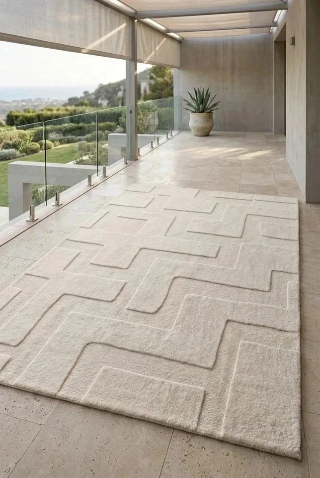 Luxury Hand Tufted Wool Rug Cream Geometric Modern Area Rug Scandinavian Carpet gallery