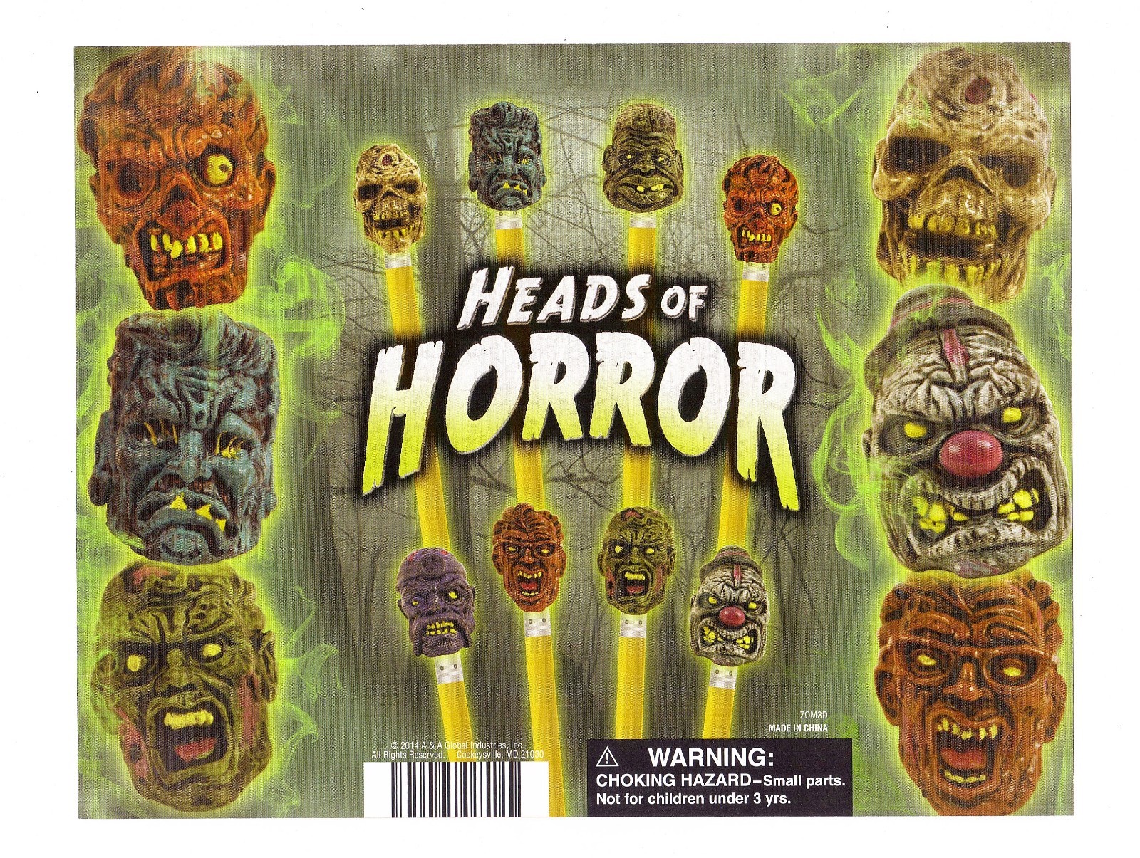 ZOMBIE PLANET Pencil Toppers Set 10 pc 2 Doubles Figures Party Favors 1" Zombie gallery