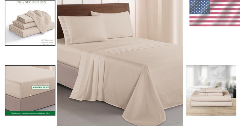 Hotel Quality Embroidered Microfiber Sheet Set, Queen, Cream gallery