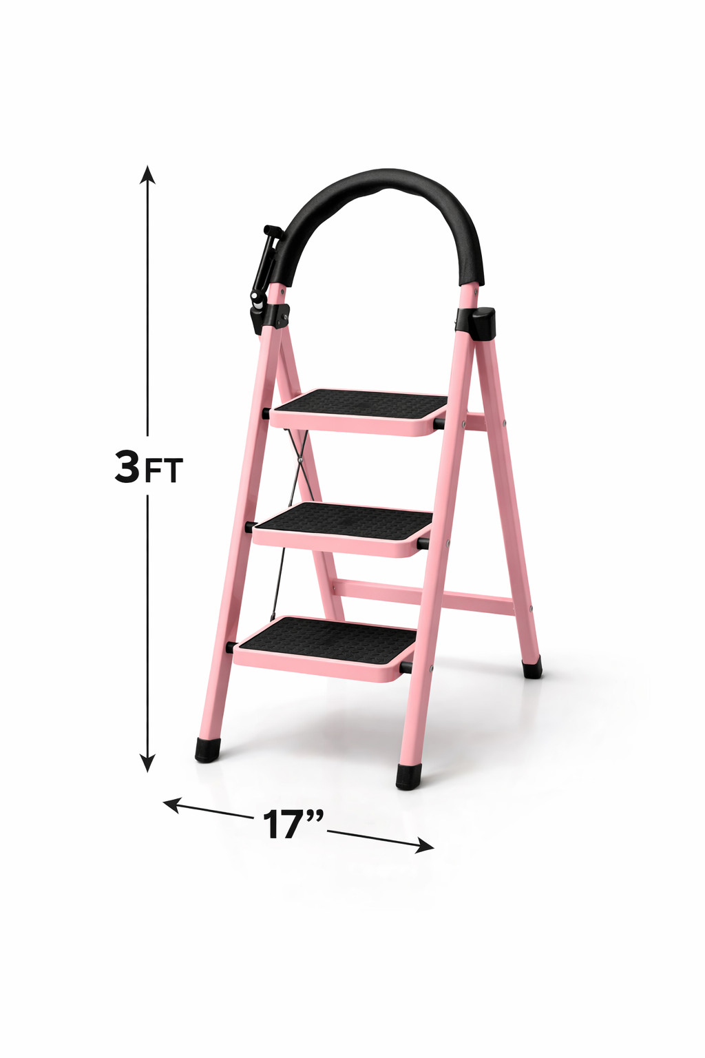 Heavy Duty Folding Step Ladder w/ Handrail | 3ft & 5ft | Anti-Slip | Black/Pink gallery