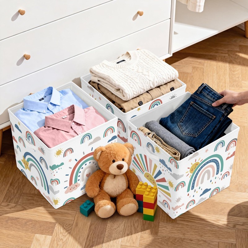 11.8" Rainbow Cube Storage Organizer Set 3Pcs Sun Cloud Cube Storage Bin for ... gallery