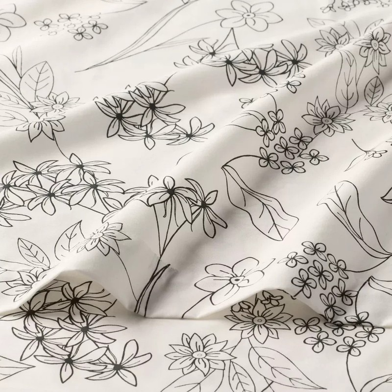 Full Easy Care Cotton Blend Sateen Fitted Sheet Gray Floral - Room Essentials gallery
