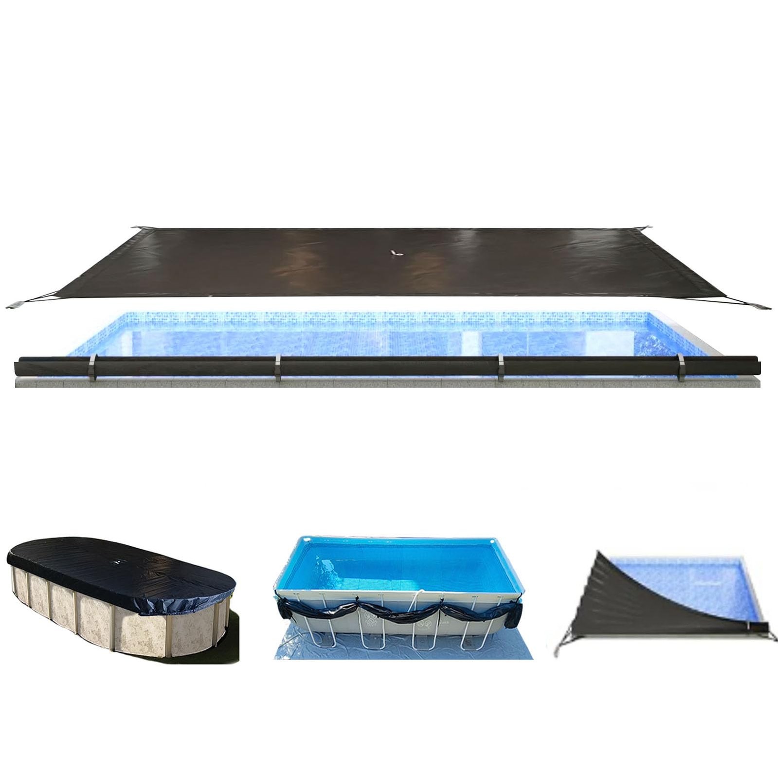 Pool Cover 18x36Ft Oval Rectangle Above Ground Lockable UV Resistant Black Side gallery