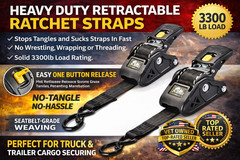 (2) Retractable Tie Down Straps – Heavy Duty 2″ Wide for Boat, Trailer & Cargo