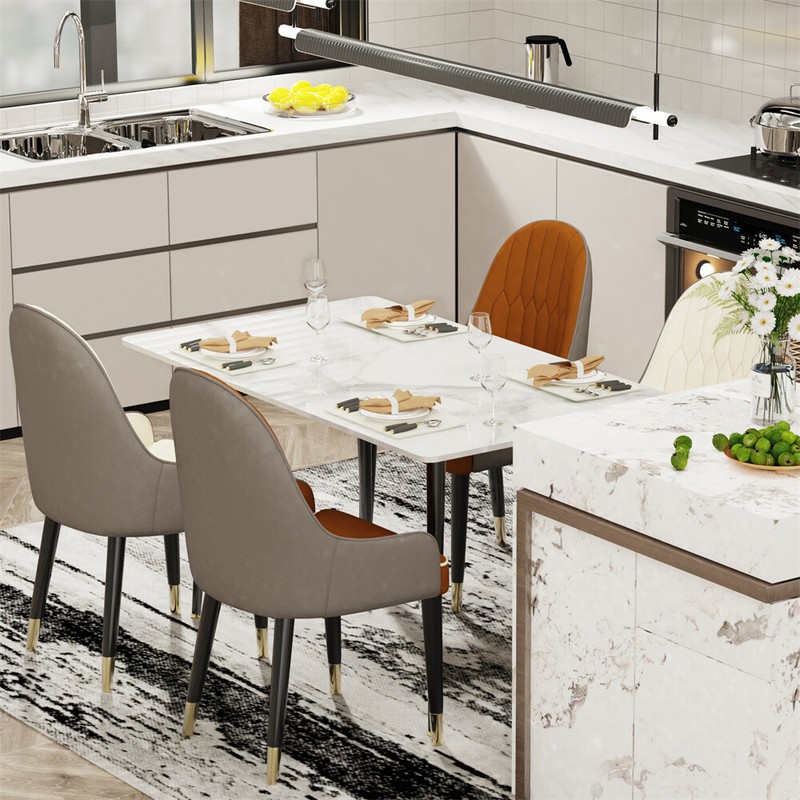 Modern Rectangular/Square/Round Sintered Stone Dining Table White Top Black Legs gallery