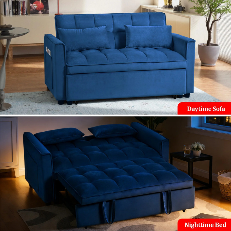 Convertible Sleeper Sofa Bed Pull Out Couch Adjustable Backrest Loveseat Blue gallery