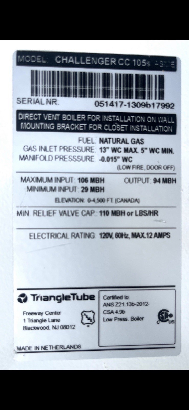 Triangle Tube Challenger CC 105S Module Control/Display Panel 120V, CCC0N01 gallery