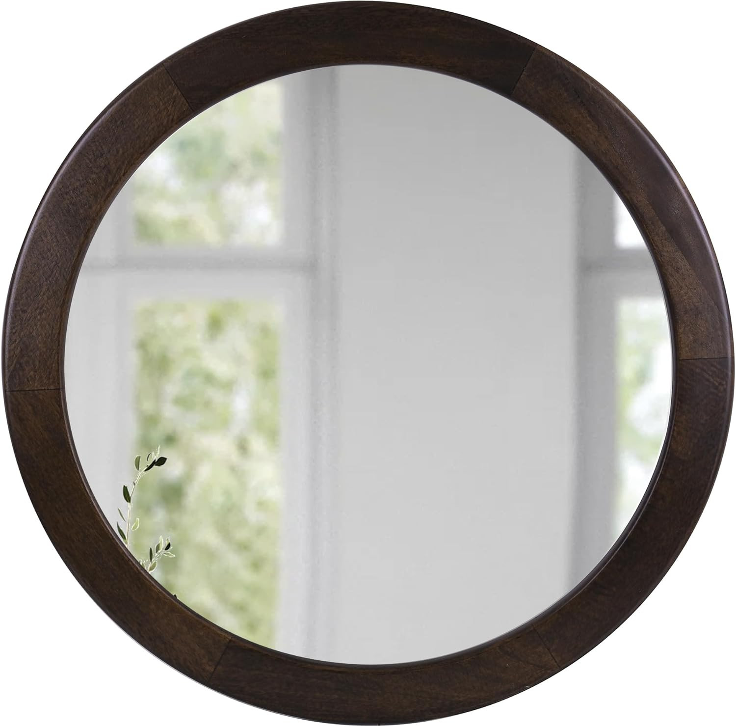 30-Inch Rustic Round Wood Mirror - Dark Walnut for Bathroom & Living Room gallery