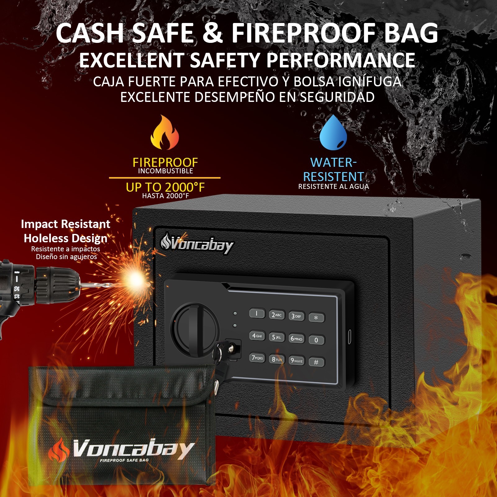 Digital Fireproof Safe Money Box Security Case Sensor Light Emergency Power Mute gallery