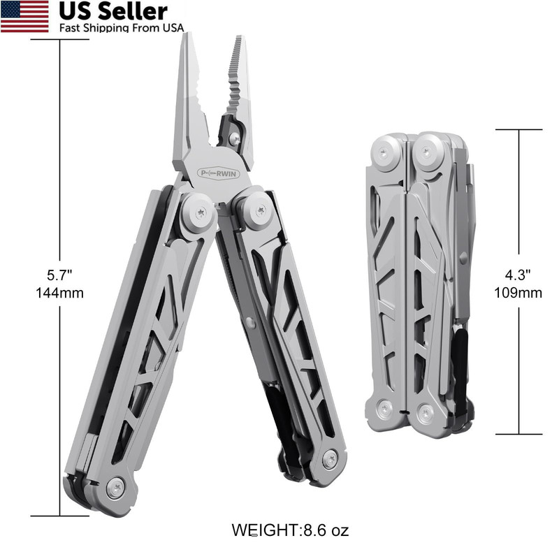 PERWIN Multitool, 17-in-1 Stainless Steel Multi Tool Pliers 17 in 1, Silver gallery