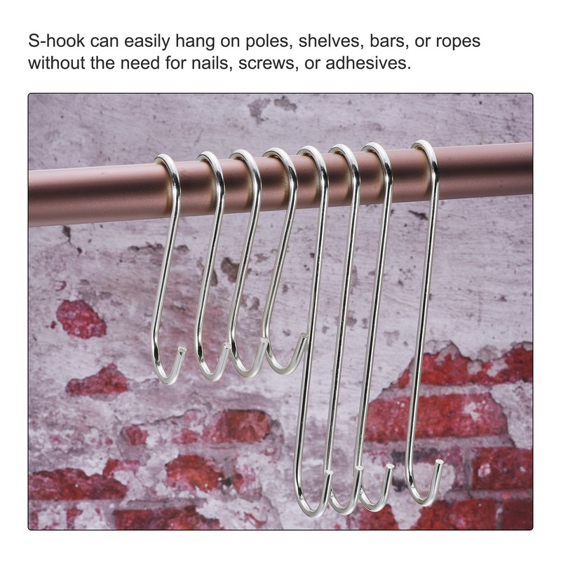 S Hanging Hooks 12" 300mm Extra Long Steel Hanger Matt Silver 2Pcs gallery