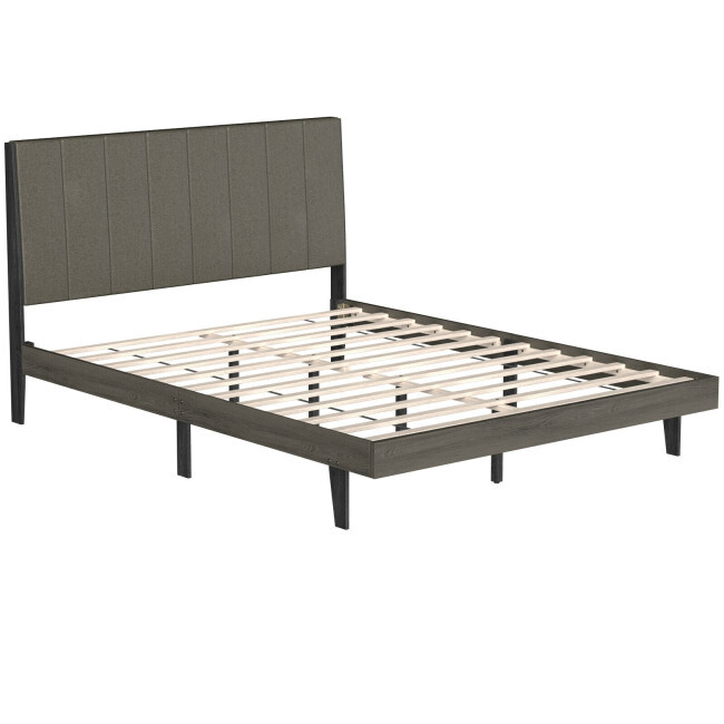 Queen Size Bed Frame Tufted Upholstered Headboard Bedroom W/ Solid Wooden Slat gallery
