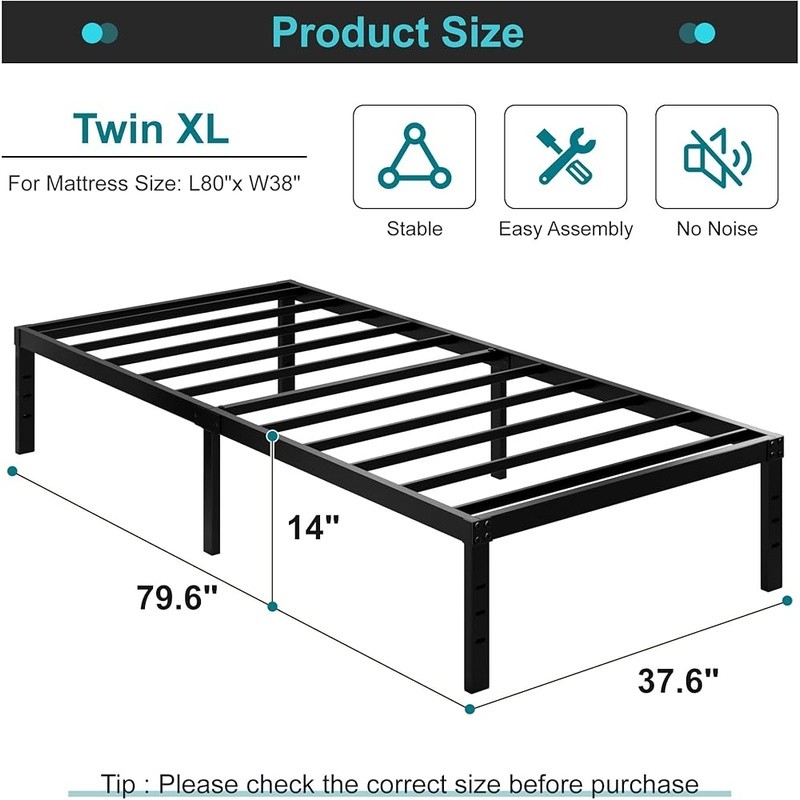 Metal Bed Frame Squeak Resistant Multi Angle Support Easy Assembly Storage New gallery