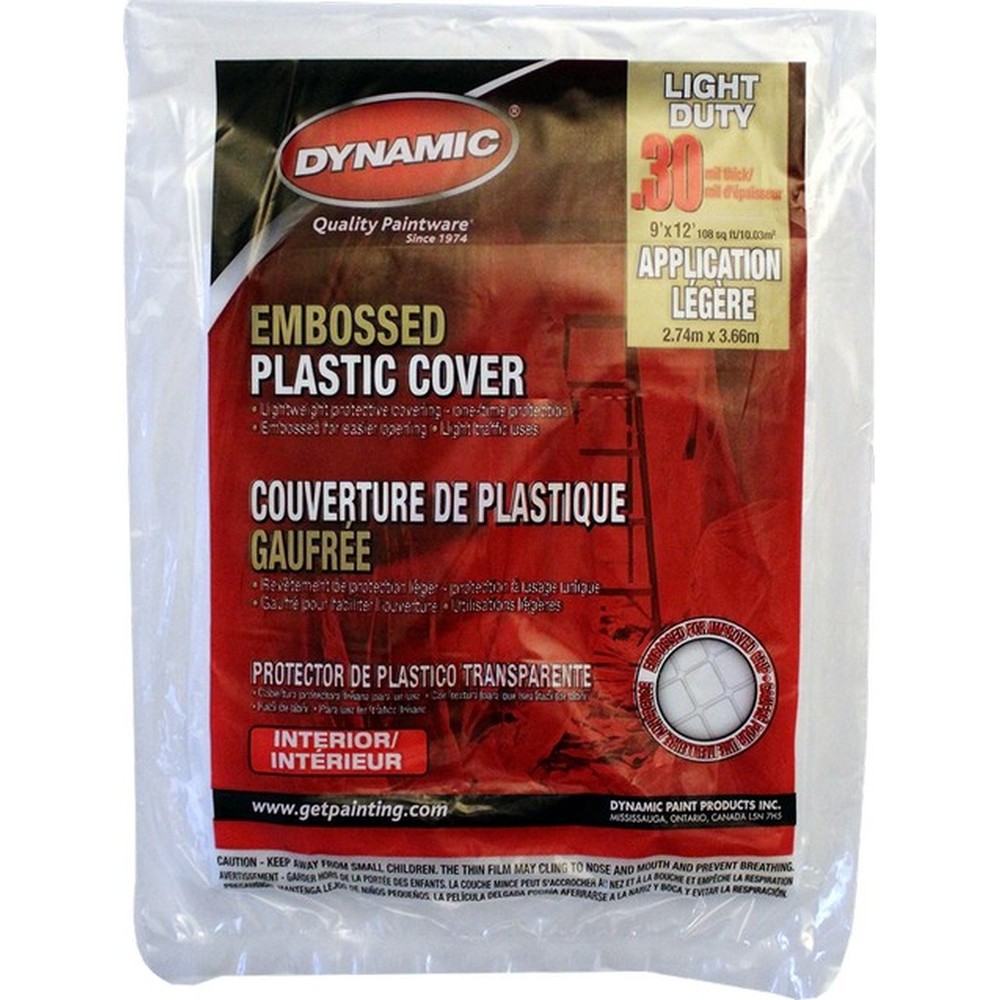 Dynamic 00380 9' x 12' .3mil Flat Packed Embossed Clear Plastic Drop Cloth-1PK