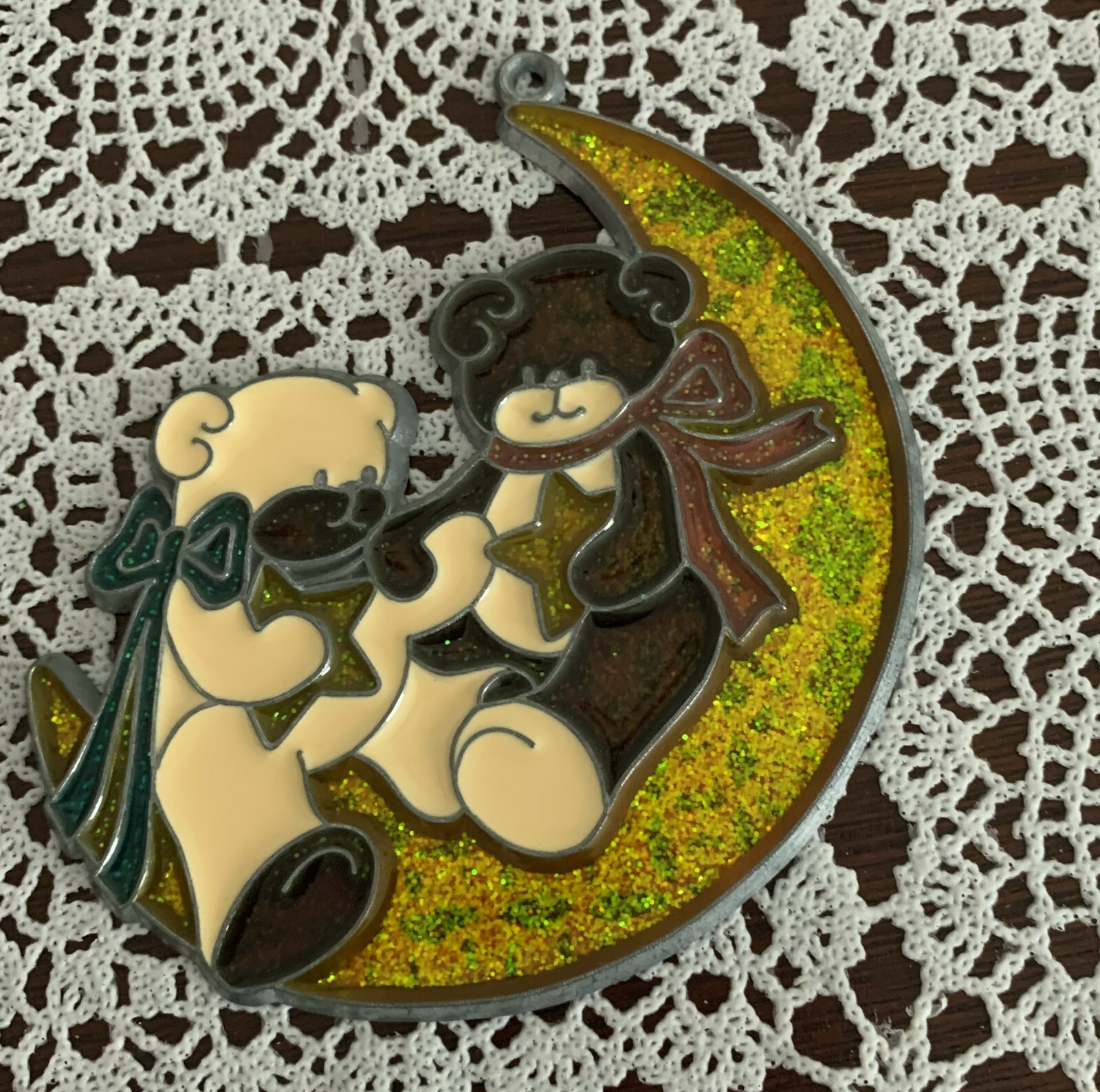 Metal Acrylic Suncatcher 2 Cute Bears Gold Crescent Moon 4 Inch Sparkle Glittery gallery