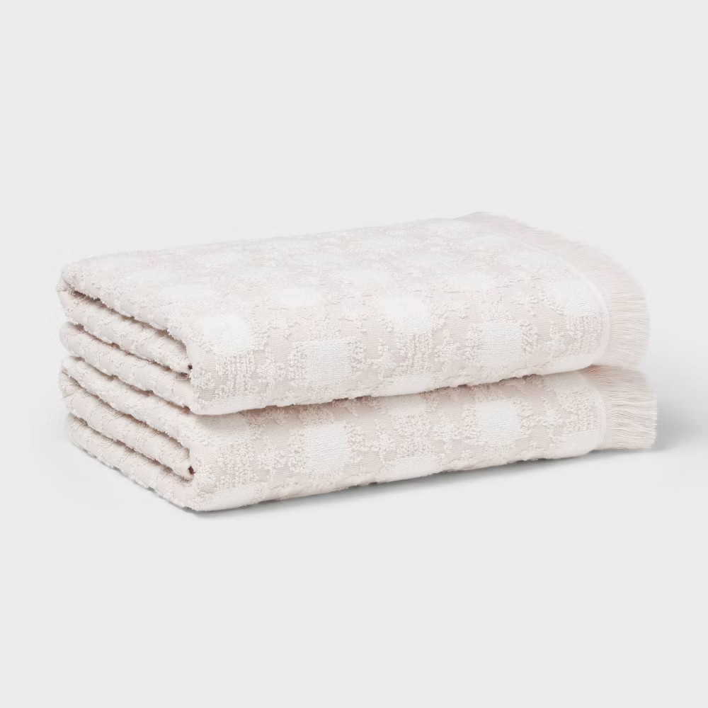 2pc Boho Ikat Patterned Bath Towel Cream - Threshold gallery