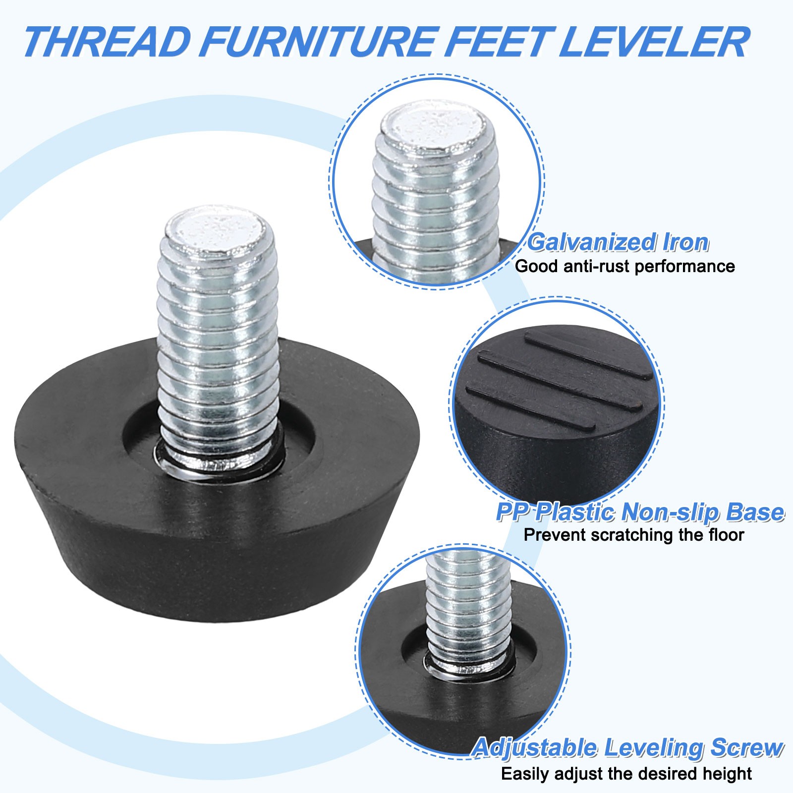 20Pcs M6 Thread Furniture Feet Levelers, 19x11 Adjustable Leveling Screw, Black gallery