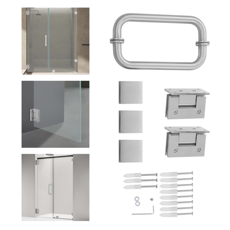 Shower Door Hardware Kit, Includes Shower Door Hinges and Handle, Glass Clamp gallery